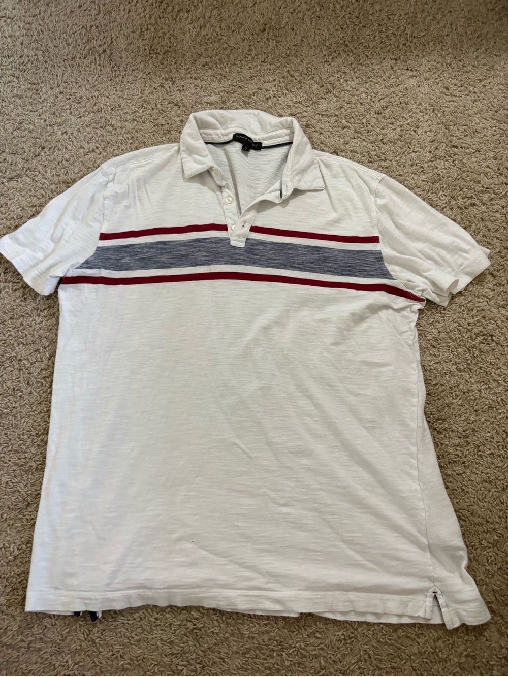 Banana Republic White Polo with Red and Navy Stripe Detail